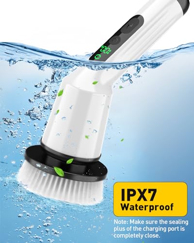 Image of Electric Spin Scrubber for Cleaning Bathroom, Shower Scrubber Cordless Cleaning Brush with IPX7 Waterproof & 2 Speed, 3 Flat Brush Heads, Bathroom Cleaning Supplies for Shower Tub Kitchen Tile Toilet