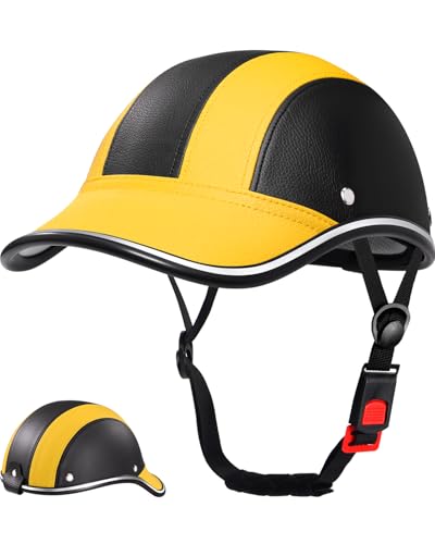 FROFILE Adult Baseball Cap Helmet - Urban Style PU Retro Leather Hat for Golf, Low Profile Urban Commute Helmet for Men & Women (21.7-23.6 in/ 55-60 cm, Yellow