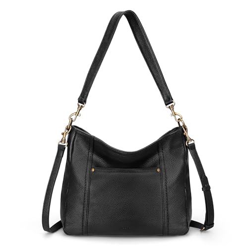 befen Black Genuine Leather Hobo Crossbody Bags for Women Retro Leather Purses Handbags Shoulder Bag with 2 Shoulder Straps