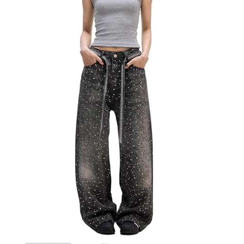 Baggy Rhinestone Jeans Y2K Oversized Wide Leg Denim Pants Vintage Sparkly Casual Denim Pants Hip Hop Streetwear Jeans3