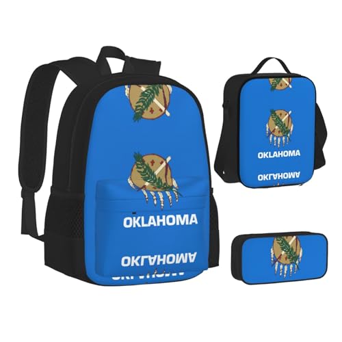 nanger Oklahoma State Flag Print 3-Piece Set Backpack, Lunch Bag And Pencil Case, For Travel, College, And Daily Use2