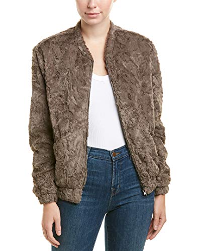 ASTR the label Women's Danika Super Soft Faux Fur Bomber Jacket, ash Grey, Extra Small