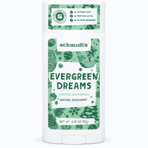 Schmidt's Natural Deodorant for Women and Men, Evergreen Dreams for Sensitive Skin 24 Hour Odor Protection, Certified Natural, Vegan, Cruelty Free 3.25 oz (Pack of 3)