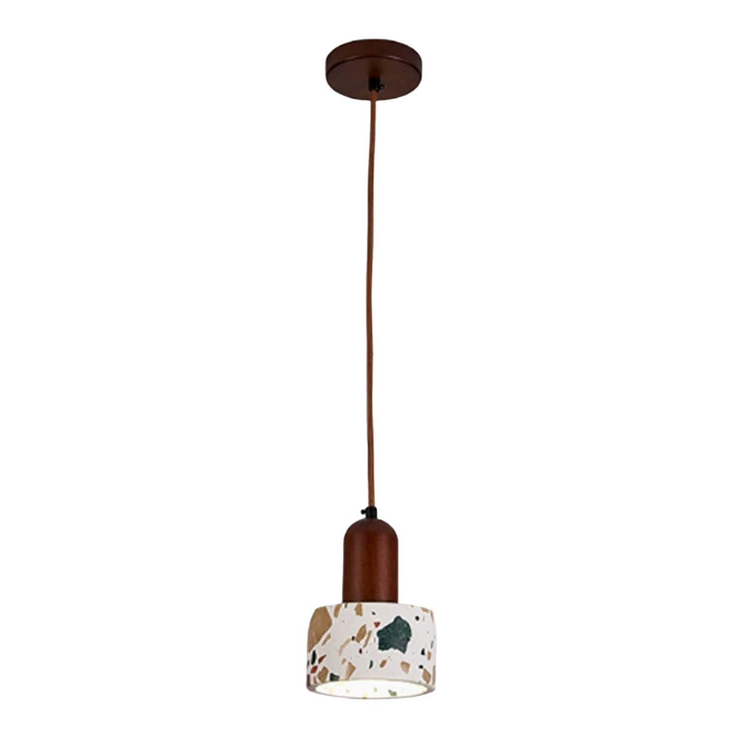 USMJQVZ Wabi Sabi Natural Terrazzo Stone and Wood Pendant Light,4.7Inch Mini Modern Adjustable Height Marble Hanging Pendant Lamp,Modern Vintage Rustic Minimalist Fixture for Bedroom, Dining Room