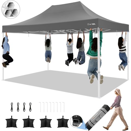 Image of HOTEEL 10x15 Pop up Canopy Tent for Parties, Heavy Duty Easy Setup Tent Without Sidewalls, Outdoor Commercial Instant Gazebo for Wedding Event, with Roller Bag & Sand Bags, Grey(Hexagonal Frame)