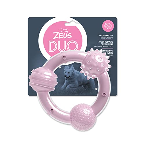 Zeus Juguete para Masticar Perro Duo Tres Aros, 15 cm, Lila, Aroma a Coco