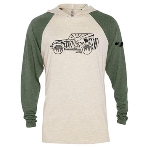 Jeep Atomic Side Long Sleeve Hooded T-Shirt for Men Moss Green/Natural Triblend Tee