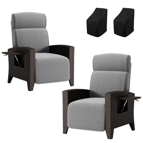 haiorjun Gray Rattansessel 2tlg, Liegesessel Garten mit Verstellbare...