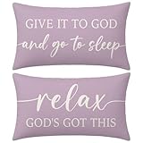 HERHOME Dusty Lavender Purple Pillow Covers 12x20 Inch Set of 2 – Christian Gifts for Women – Give It to God and Go to Sleep/Relax God’s Got This – Decorative Lumbar Case for Girls’ Room