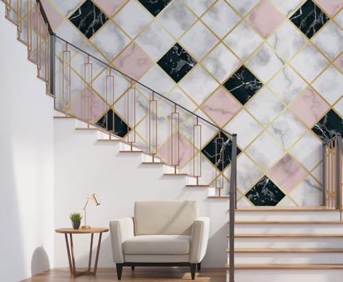 Image of FOKRIM Marble Wallpaper 45x300cm (14 SQFT) Sticker Wallpaper, Peel and Stick, Removable, Self-Adhesive, Waterproof, Decorative Wallpaper for Home, Kitchen, Bedroom, Office (Pink Check, 60x200)