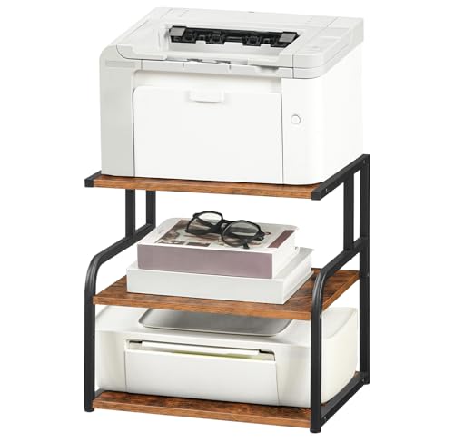 HOOBRO Printer Stand, 3-Tier Desktop Printer Table, Under Desk Printer Storage Office Organizer, Storage Rack with Adjustable Shelf, for Home Office, Kitchen, Living Room, Rustic Brown BF06PS01 - Image 2