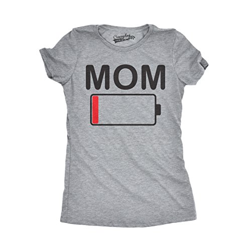 Womens Mom Battery Low Funny Sarcastic Graphic Tired Parenting Mother T Shirt (Light Heather Grey) - L