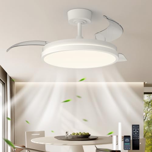 Ventilador de techo con aspas plegables y luz LED regulable de 106 cm en color blanco para salón