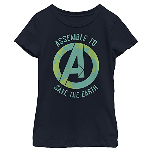 T-shirt Marvel fille pour l'école et le sport - Look Avengers bleu marine à col rond