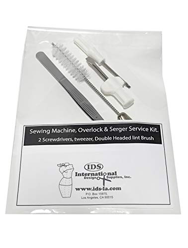 Sewing Machine, Overlock Serger Service Kit. 2 Screwdrivers, tweezer, Double Headed lint Brush - IDS International Design Supplies Kit