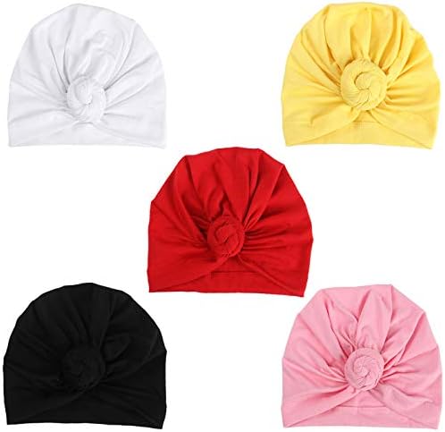 DRESHOW BQUBO 5 Pieces Baby Turban Hats Turban Bun Knot Baby Infant Beanie Baby Girl Soft Cute Toddler Cap