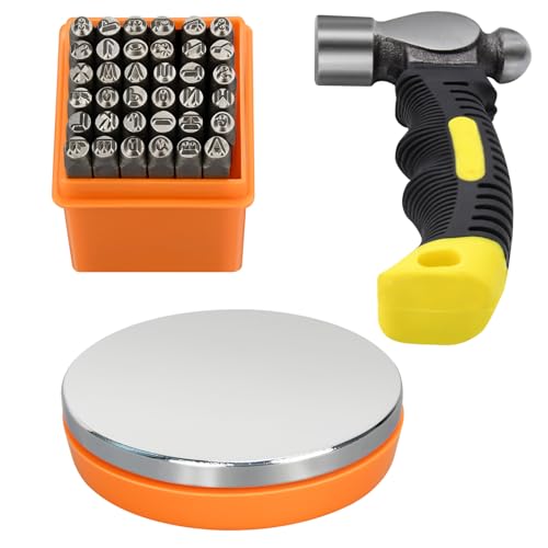 Metal Stamping Kit, Jewelry Making Stamping Tools with 37pcs 3mm(1/8') Number and Letter Stamp Set, Steel Bench Block and Metal Stamping Hammer