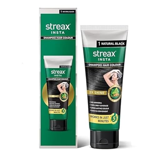 Streax Insta Shampoo Squeeze Pack Hair Colour For Unisex,Natural Black 1,200Ml|Hair Colour Black|100% Grey Coverage |Long Lasting Hair Color,Easy To Use| Ammonia Free Hair Color,No Paraben & Sulphate