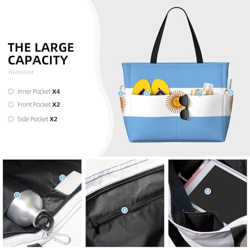 Sac à main décontracté grand format imprimé Argentine, grand cabas chic Noir