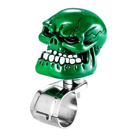 Arenbel Turning Assist Grip Handle Booster Skull Steering Wheel Spinner Suicide Knob Fit Most Cars Trucks Tractors Boats, Green Cover