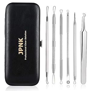 JPNK Blackhead Remover Tool Comedones Extractor Acne Removal Kit for Blemish, Whitehead Popping, 6 Pcs Zit Removing for Nose Face Tools with a Leather Bag