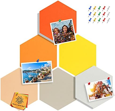 Tikea Hexagon Felt Bulletin Boards 6 Pack Memo Discover Boards Self-Adhesive Hanging Pin Board for Dwelling Workplace Classroom Wall Decor with Push Pins 10.2 in. x 11.8 in . , Gradient Shade