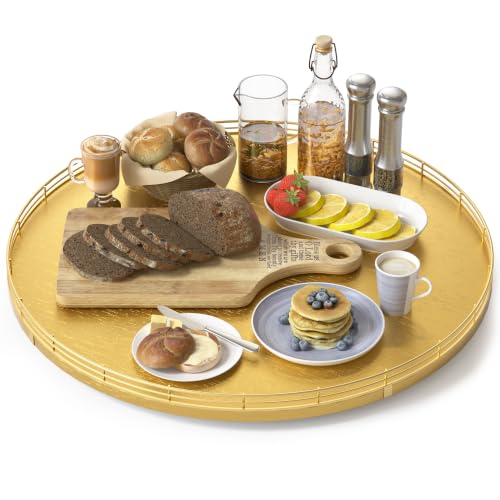 Image of Oroyutor 18-Inch Oak Lazy Susan Organizer with Gold Metal Rail