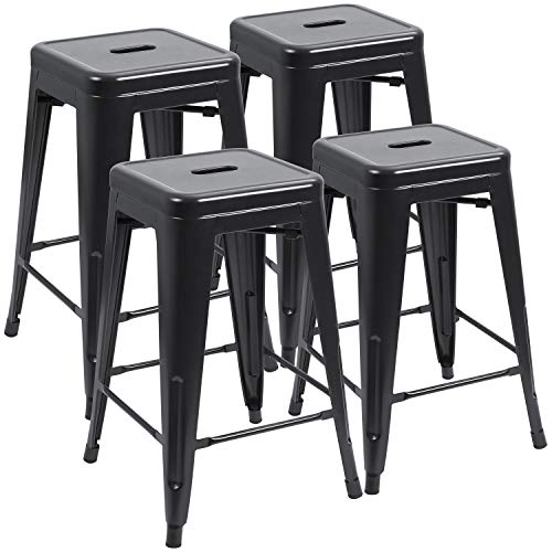 JUMMICO 24 Inches Metal Bar Stools Industrial Barstools Stackable High Backless Stools Vintage Indoor Outdoor Stackable Kitchen Stools Set of 4 (Black)