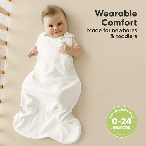 Image of 2-Pack Organic Baby Sleep Sacks, 100% Cotton 0.5TOG (Soft White, 6-18M) | Soft Breathable, Baby Wearable Blanket, Toddler Sleeping Sack 6-18 Months, Easy to Wear Transitional Swaddles for Newborns