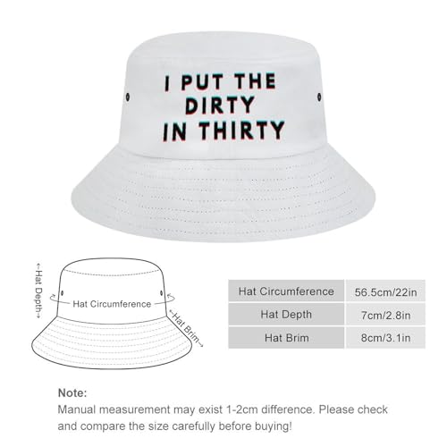 Image of I Put The Dirty in Thirty 30th Birthday Bucket Hat for Men Women Packable Fisherman Hat Sun Cap Outdoor Travel Beach Caps