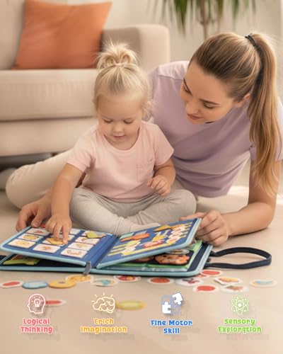 Image of Montessori Busy Board, 8-Page Sensory Activity Toy, Car | 8 sensory pages, Fine motor and dressing practice, Portable travel toy, Birthday gift for boys and girls