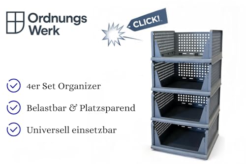 OrdnungsWerk Kleiderschrank-Organizer 4er Set, faltbare Aufbewahrungsboxen stabil und robust für Kleidung, Handtücher, Schuhe uvm. Mehr Ordnung in Schrank, Speisekammer, Keller und Werkstatt...