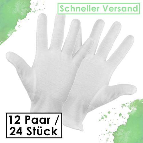 Preisvergleich Produktbild Baumwollhandschuhe weiß, Trikot Handschuhe, Schutzhandschuhe, Normale Qualität, 12 Paar / 24 Stück (12 Paar, M-L)