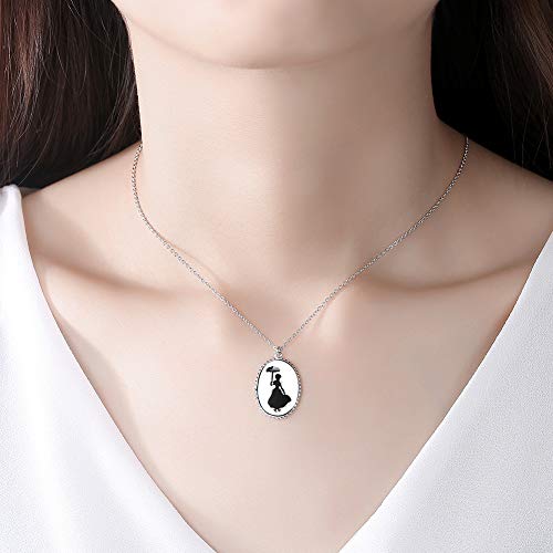 Mary Poppins Oval Disc Pendant Necklace Sterling Silver 925 Enameled Cable Chain Adjustable 16-17-18 Inch2