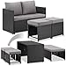 TecTake® 2in1 Rattanlounge für 4 Personen, Set mit Tisch mit Schraubfüßen, Tischoberfläche in Holzoptik, Polyrattan Gartenmöbel, als Gartensofa oder Sitzgruppe, Terrassenmöbel, Lounge - schwarz