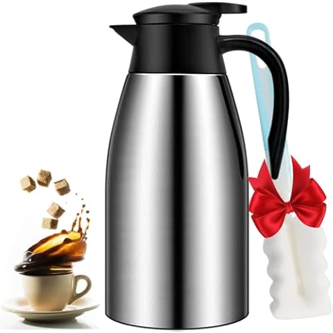 68oz Coffee Carafe Airpot Insulated Coffee Thermos Urn Stainless Steel Vacuum Thermal Pot Flask for Coffee, Hot Water, Tea, Hot Beverage - Keep 12 Hours Hot, 24 Hours Cold Cover