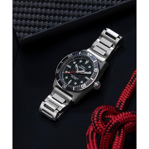Image of TIMEX Deep Water Reef Analog Watch for Man with Black Round Dial & Silver Stainless Steel Bracelet Band Water Resistant Men's Wrist Watches - TW2W95200UJ