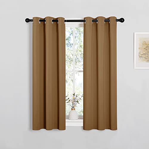 Image of NICETOWN Sleek Blackout Curtains 40 inches Length for Small Windows, 2 Panels, Gold Brown, 29 inches Width, Noise Reducing and Block Draft Panels for Door Doorway Laundry Office Luxury Decor Theme