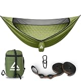 CROSSHIP Camping Hammock with Mosquito Net with Built-in Underquilt - Built-in Quilt for Lightweight Soft Warm 4 Seasons, Great for Hiking Backpacking Camping Travel(Hold Up to 500lbs) - Olive Green