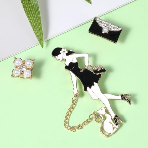 Image of Number Five Brooch, Celebrity Designer Inspired Flower Brooch Pin Gift Set, Lucky Number Five Brooches with Imitation Pearl Vintage Imitating Pearl Rhinestone Crystal Brooch Pin for Women for Wedding