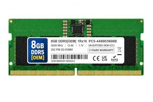 Image of 8GB DDR5 5600MHz OEM Laptop RAM Compatible with Samsung [Key Specs: PC5-44800 /5600B | 262-Pin SO-DIMM | CL46 | 1Rx16 | 1.1V | Non-ECC] | 3 Years Seller Warranty