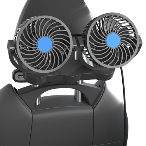 12V DC Rear Seat Cigarette Lighter Fan, Low Noise Dual Head Air Circulation Car Seat Fan, Infinitely Variable Speed, 360°Degree Rotation Portable Truck Fan, Suitable for Truck,Van, SUV,RV