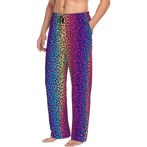 Novastar Mens Pajama Pants Bottoms with Pockets- Leopard Neon Rainbow Gradient Soft Men Pj Pants, Comfy Men Lounge Pants