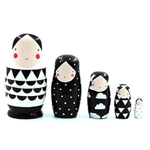 5 stks Russische Matroesjka Houten Zwart Wit Nesten Poppen Russische Pop Set voor Kids Speelgoed Gift Decor