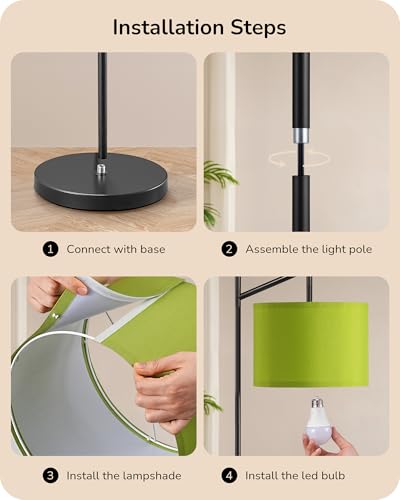 Image of EDISHINE Modern Floor Lamps for Living Room, 64.7 inch Green Standing Lamp | 3 Color Temperatures, Bulb Included, Adjustable Linen Shade, Foot Switch, Minimalist for Bedroom, Living Room, Office