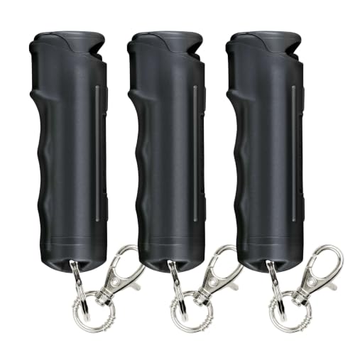 Image of SABRE Pepper Spray with Fast Flip Top Safety & Snap‑Clip Keychain for Self Defense - Maximum Police Strength OC with UV Marking Dye, Finger Grip, 10‑Sec. Spray, 14-ft Range, Made in USA, 0.54 fl oz