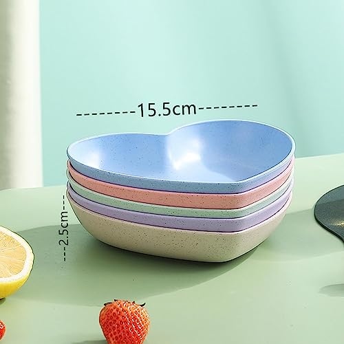 Image of DEVAR Plastic Heart Shape Snack & Dessert Plate Set for Kids with Stand | Lightweight, Eco-Friendly & Microwave Safe Chat Plates | Wheat Straw Fiber | Set of 10 (Blue)
