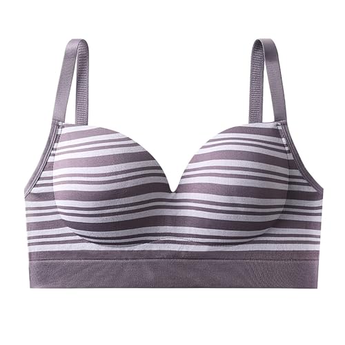 Women's Summer Thin Cup No Underwire Gathered Underwear Striped Comfortable Wireless Teen Girls Sports Everyday Bra