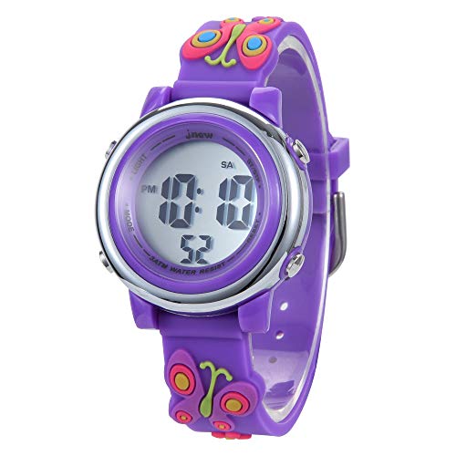 Kids Watches 3D Cartoon Silicone Butterfly Waterproof 7 LED Color Lights Toddler Digital Wrist Watch with Alarm Stopwatch for 3-10 Year Girls Little Child (Purple)2