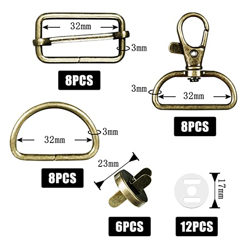 D rings for Bag Making Supplies 30Pcs 32mm Metal Buckles with Magnetic Buttons D rings Heavy Duty Bag Making Hardware Slide Buckle for Bag,Wallet,Dog Collars,DIY Crafts,Hardware Fasteners(Bronze) - Image 2